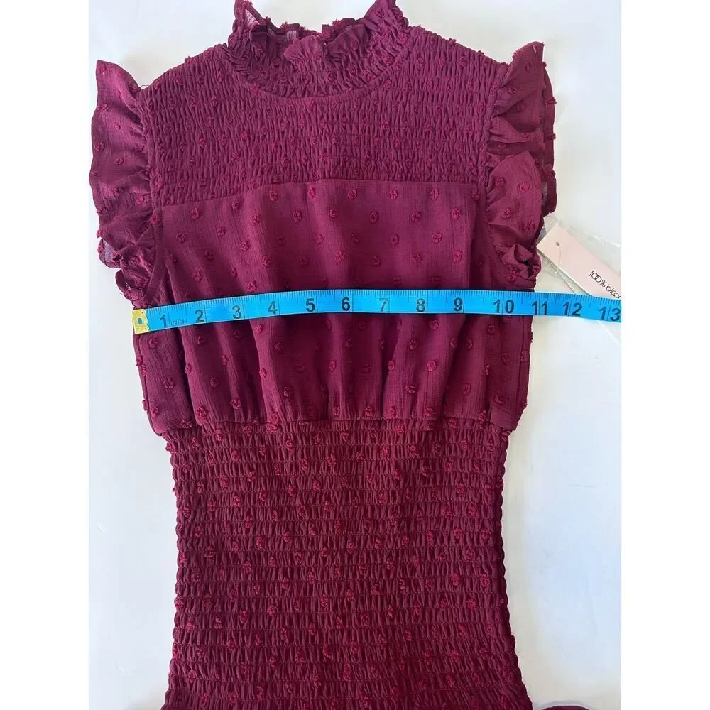 Aqua Girls‎ Swiss Dot Smocked Dress Color: Wine Size XS 6/6X